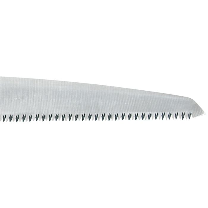 Gomtaro 300-13 saw blade, close-up of a silver saw blade with small, sharp teeth along the edge.
