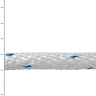 Close-up of white work line with blue dots and woven structure on white background