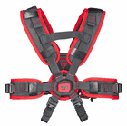 upMOTION SRT, back of the black and red harness with buckles and a red logo in the middle