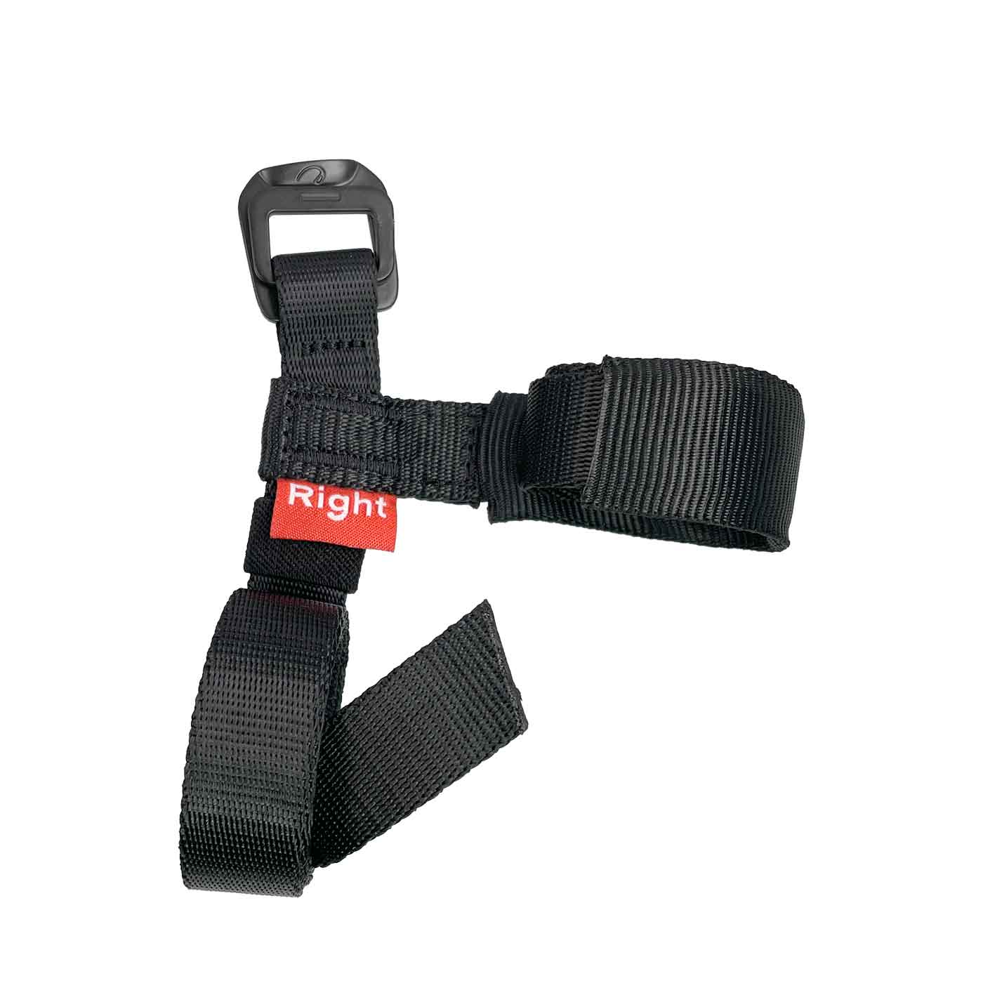 Black Foot Cruiser Strap Right with plastic buckle and red label with the inscription "Right"