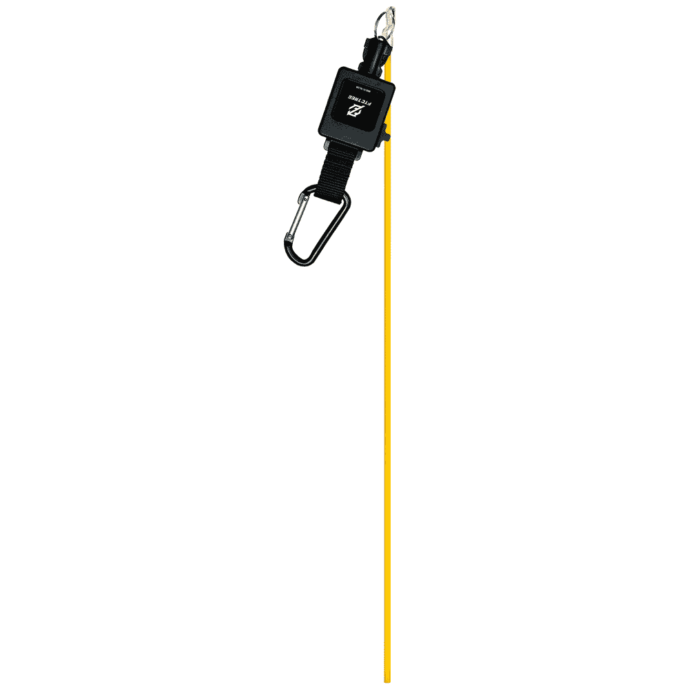 Rollotube with black snap hook, black housing with FTC TREE logo and yellow rod