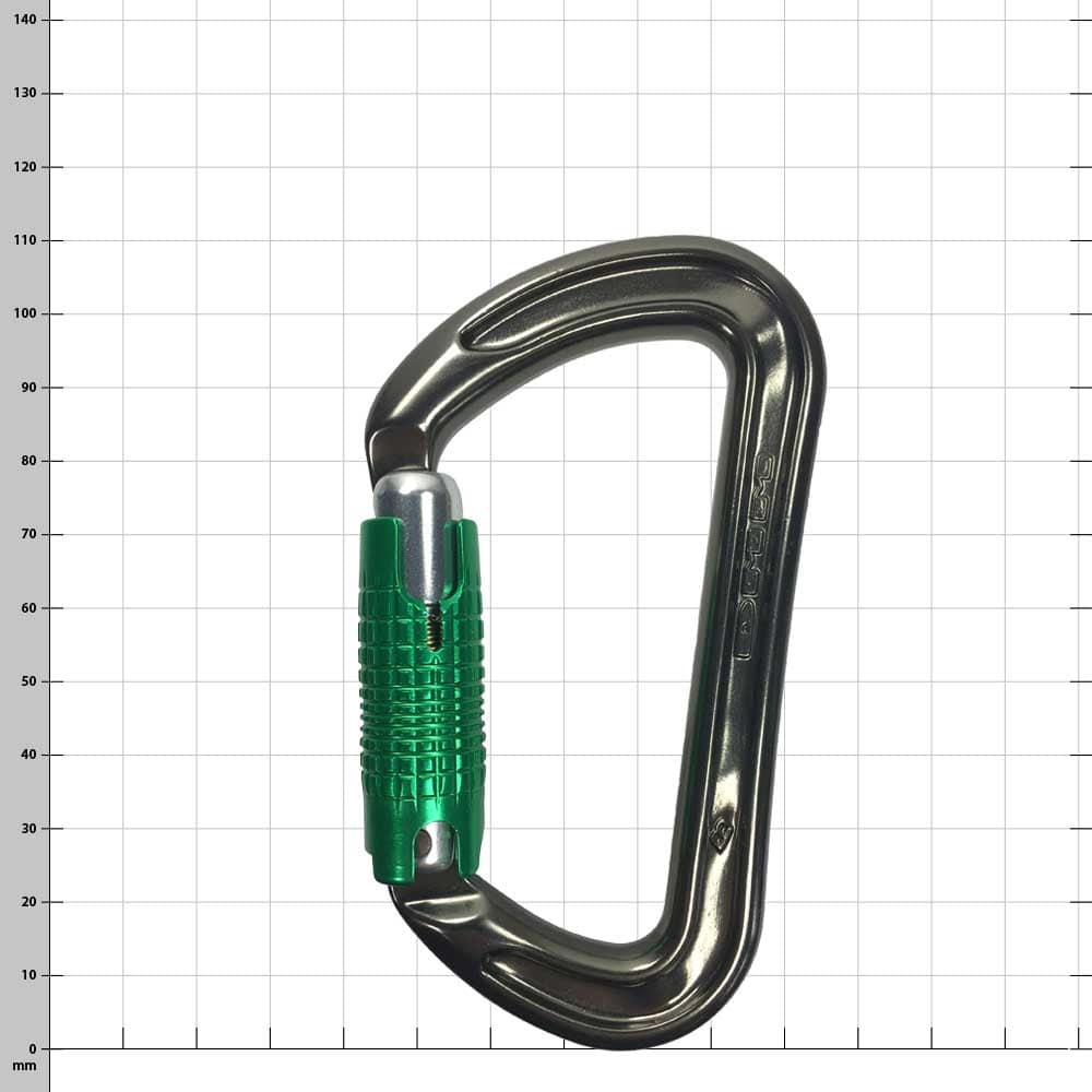 Zodiac carabiner with green screw cap, silver-coloured metal frame engraved with "Zodiac"