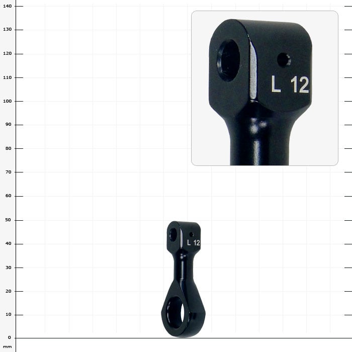 LockJack carabiner mount, black metal part with two round openings and the inscription "L 12"