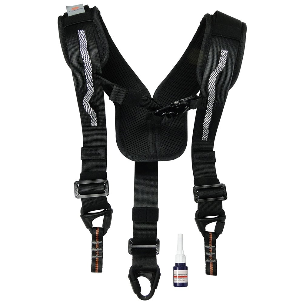 Tree Austria Top black strap system with padding and reflective stripes, plus small bottle with drip tip