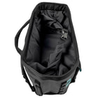 View from above into the black Approach Bag with open interior and adjustable strap with buckle