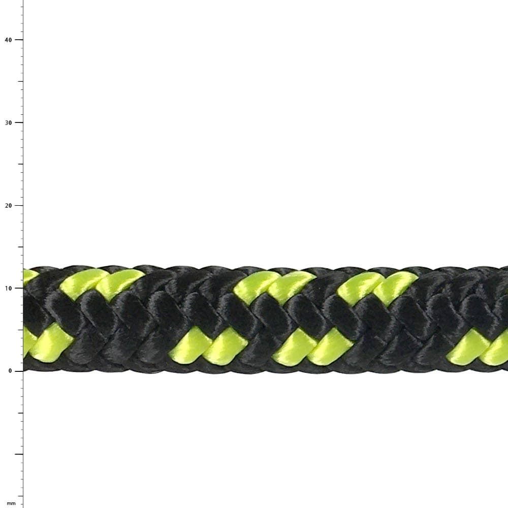 Close-up of a braided rope with black and yellow pattern, product name Rattlesnake