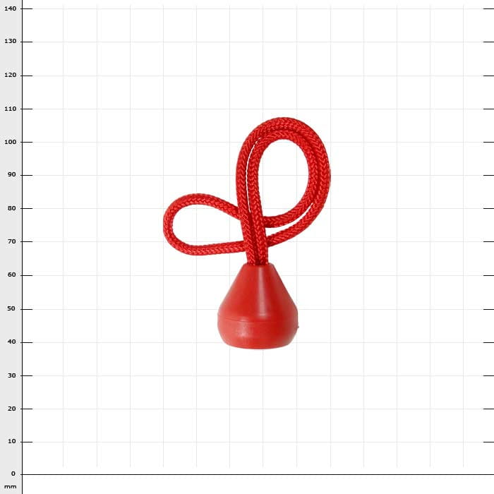 Cone L, red cone with red rope, product name visible