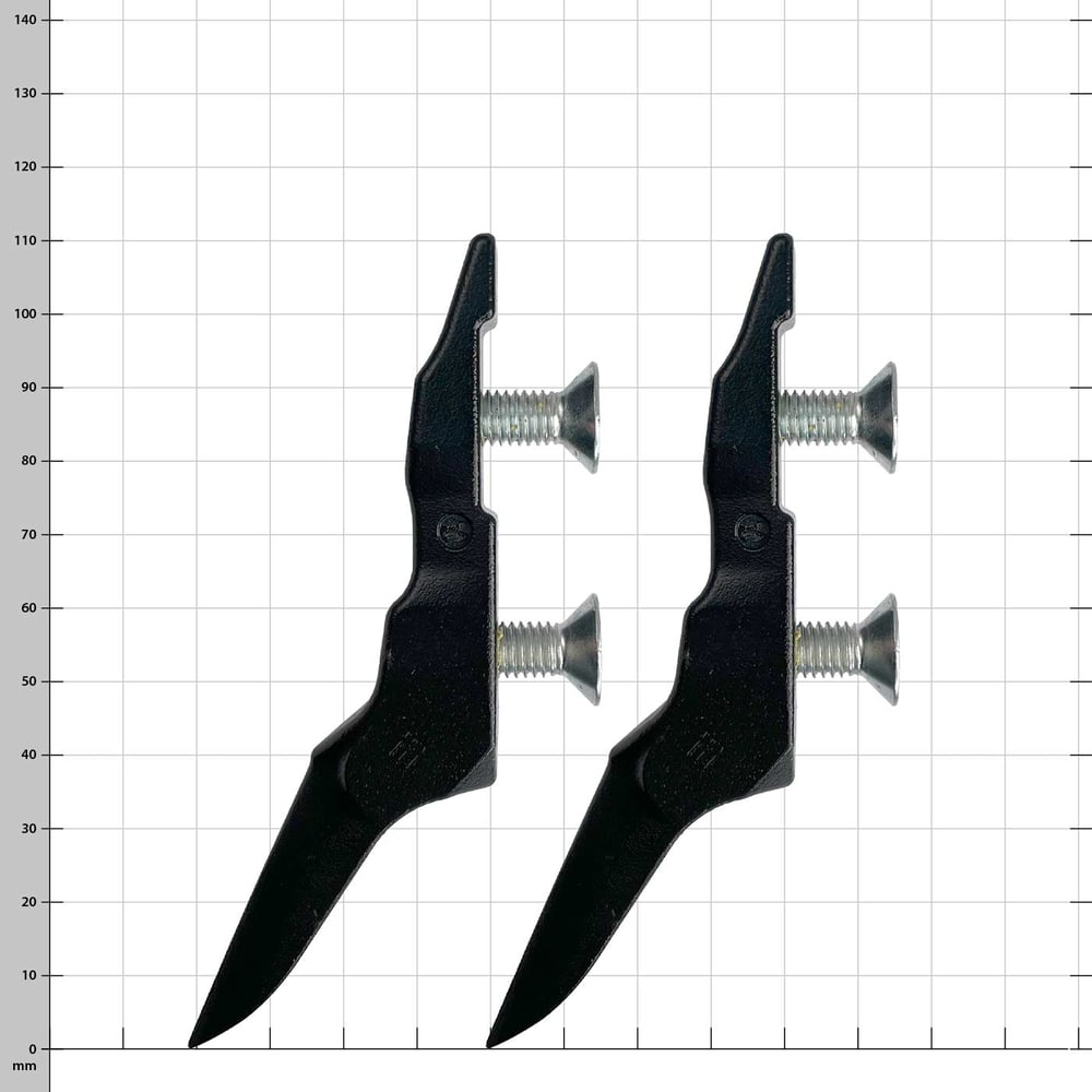 Thistle America Medium, two black metal parts with two silver screws each on a checkered background