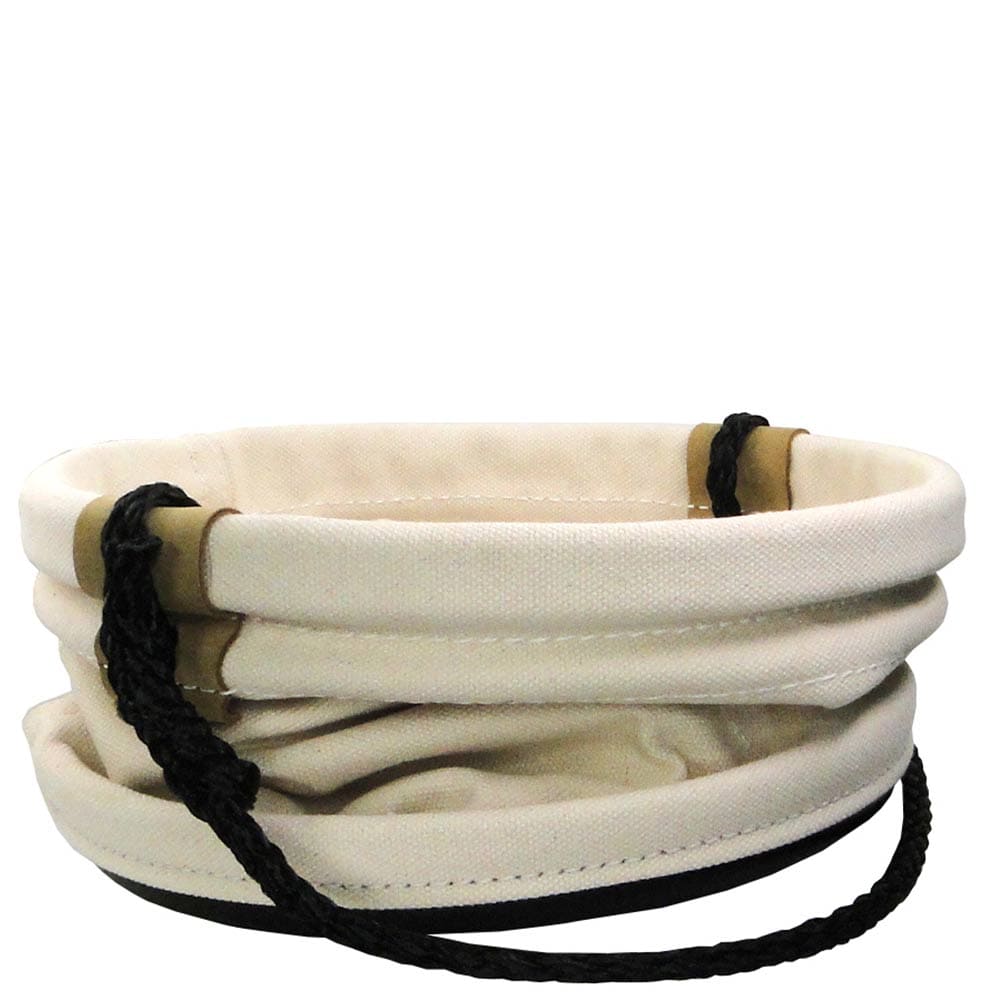 Material Bucket, folded white fabric container with black handle