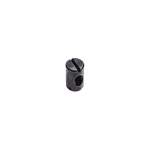 Tri-Guard T-connector, small cylindrical metal connector with slotted screw on top and hole on the side.