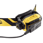 Petzl Pixa R headlamp with yellow and black headband, back with connection cable and clip mount