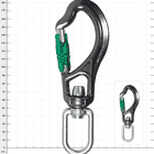 Flex Fly Sidewinder Large Black Snap Hook with Green Locking Mechanism and Silver Swivel on White Background with Measurements