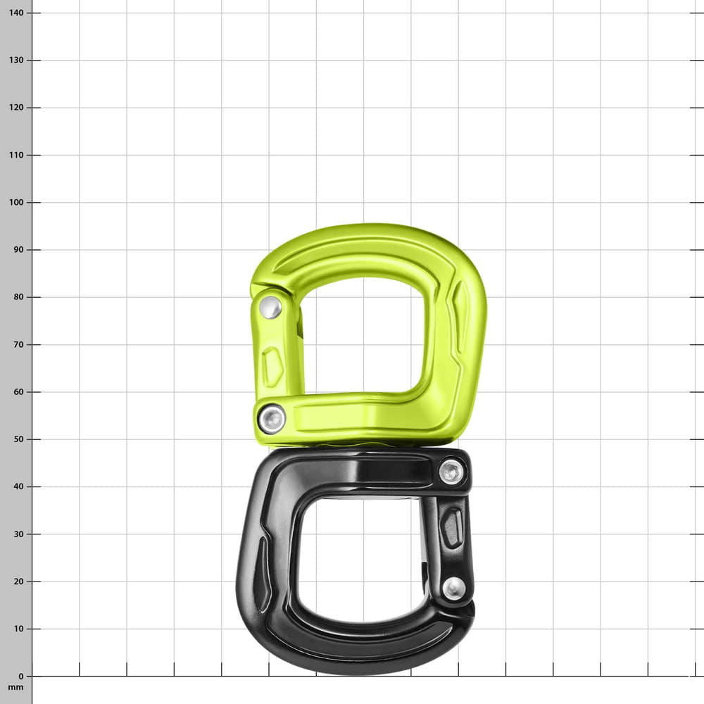 Two snap hooks, green at the top, black at the bottom, product name Cupid Swivel visible