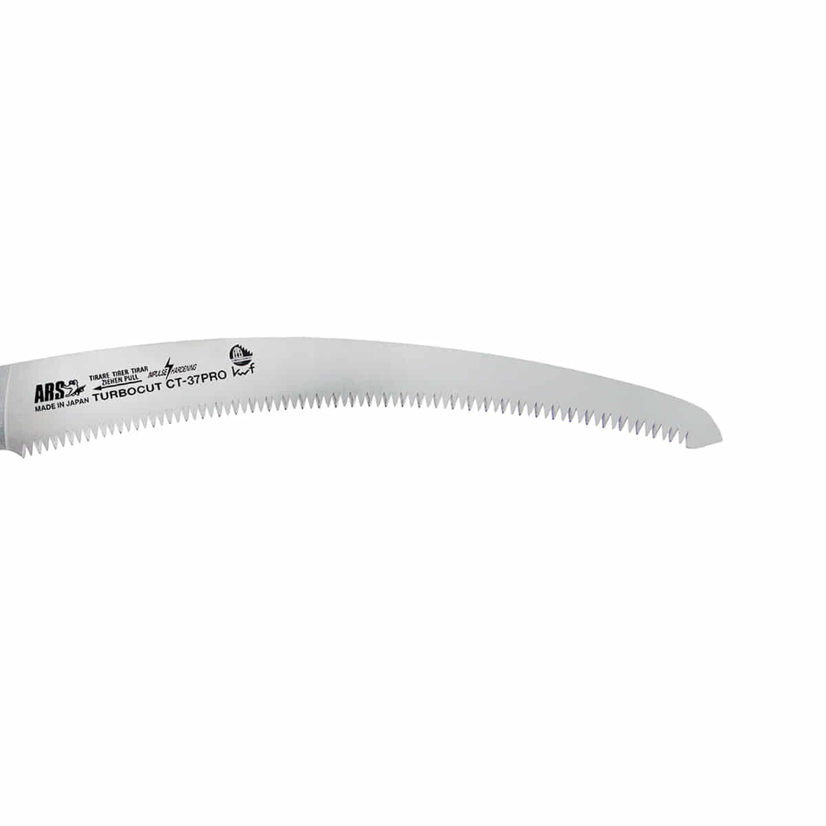 CT-37 Pro saw blade from ARS, curved saw blade with fine teeth and imprint "TURBOCUT CT-37PRO" and "Made in Japan" on the blade