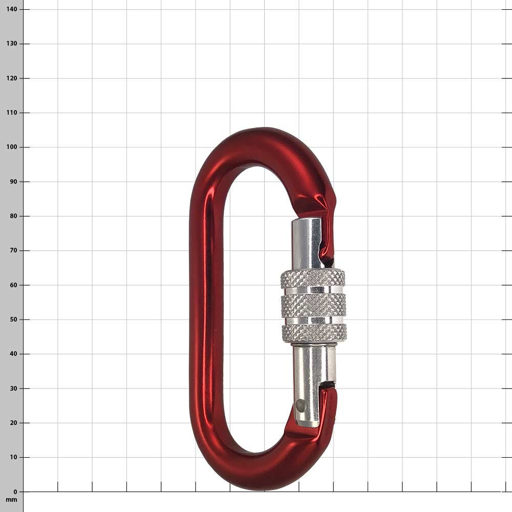 Oval Screwlock Carabiner in Red with Screw Lock Open, Product Name Oval Screwlock