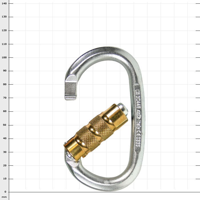 Pillar Steel Auto Carabiner with Gold-Tone Screw Cap, shown open