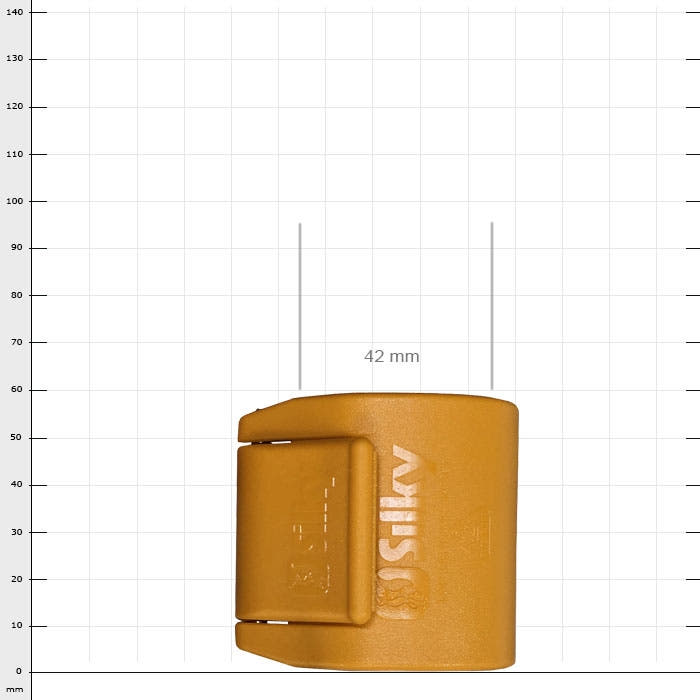 Hayate clamp medium (D) in orange with the inscription "Silky" on the surface, rectangular shape with a width of 42 mm
