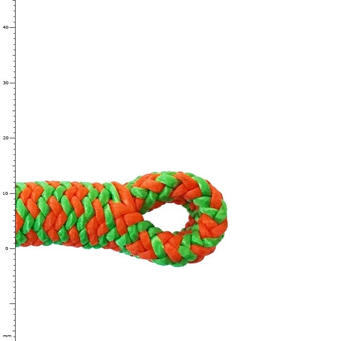 Atrax Splice, Close-up of an Orange Green Braided Rope End with Loop