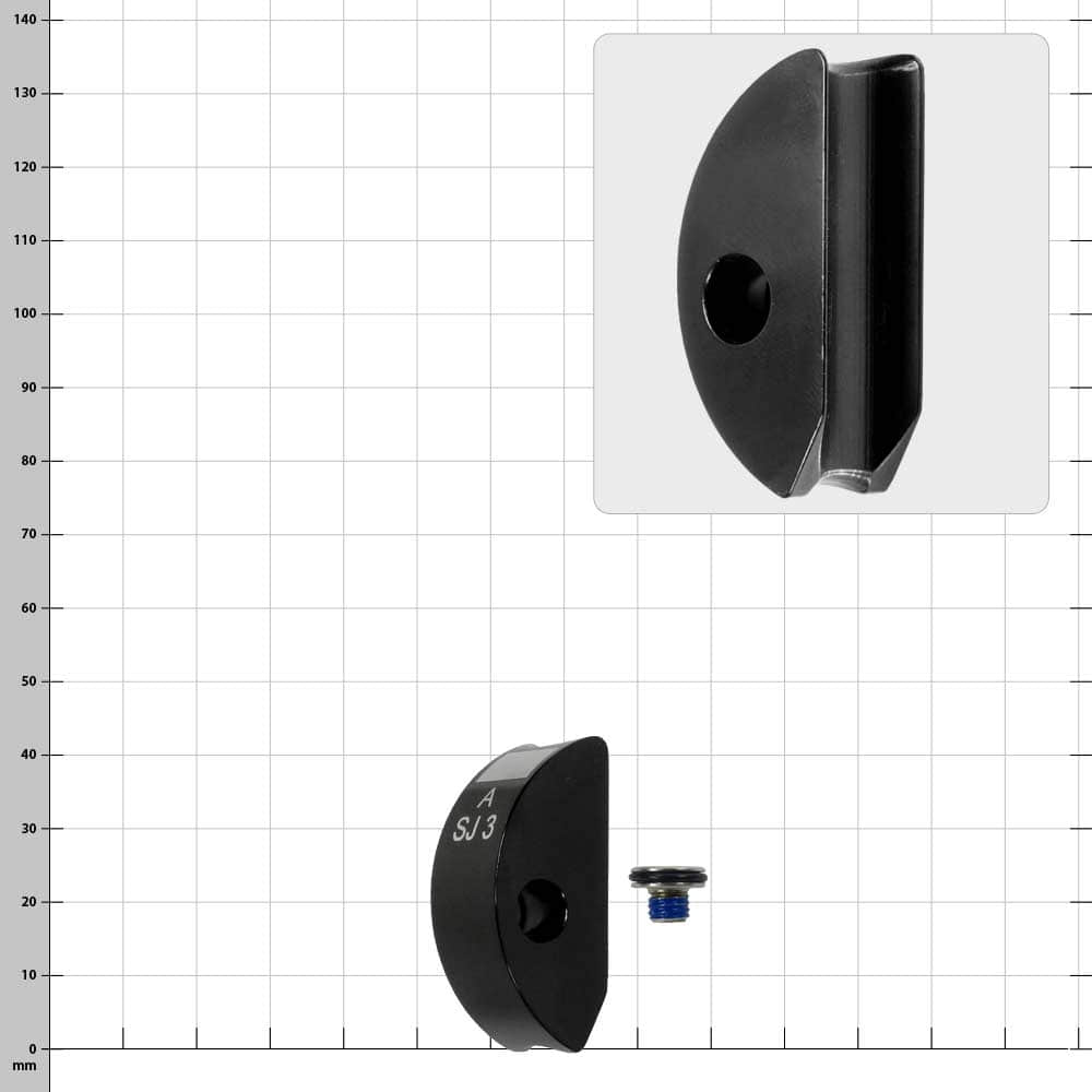 SpiderJack 3 Jaw A, black metal clamp with round and flat side, with screw next to it