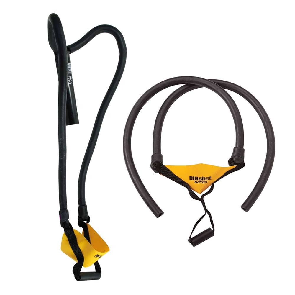 Big Shot, two black rubber bands with yellow centerpiece and black handle