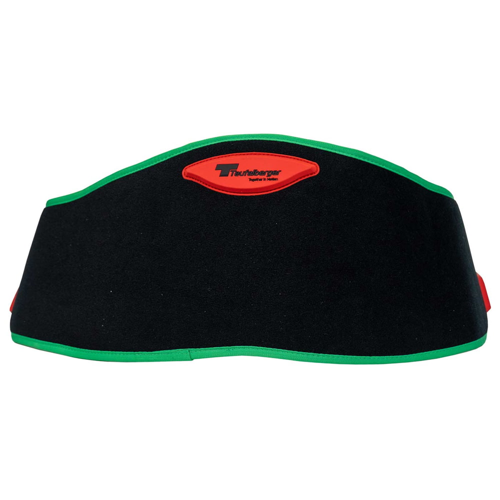 treeMOTION Ultra Comfort Padding, black padding with green border and red Teutoburg logo, front view