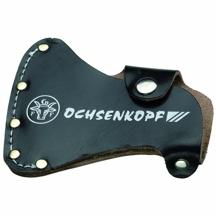 Black leather protective cover with white stitching and the inscription "OCHSENKOPF" as well as an Ochsenkopf logo
