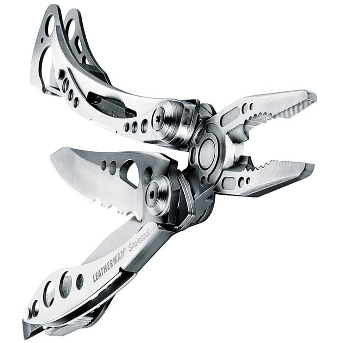 Leatherman Skeletool metal multitool with open pliers and knives