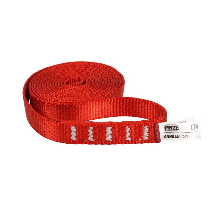 A rolled-up red PETZL Anneau C40 loop