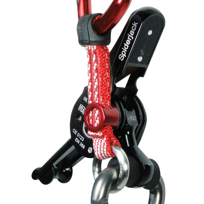 DyneemaKit by ART, black device with red and white band, red metal ring and snap hook