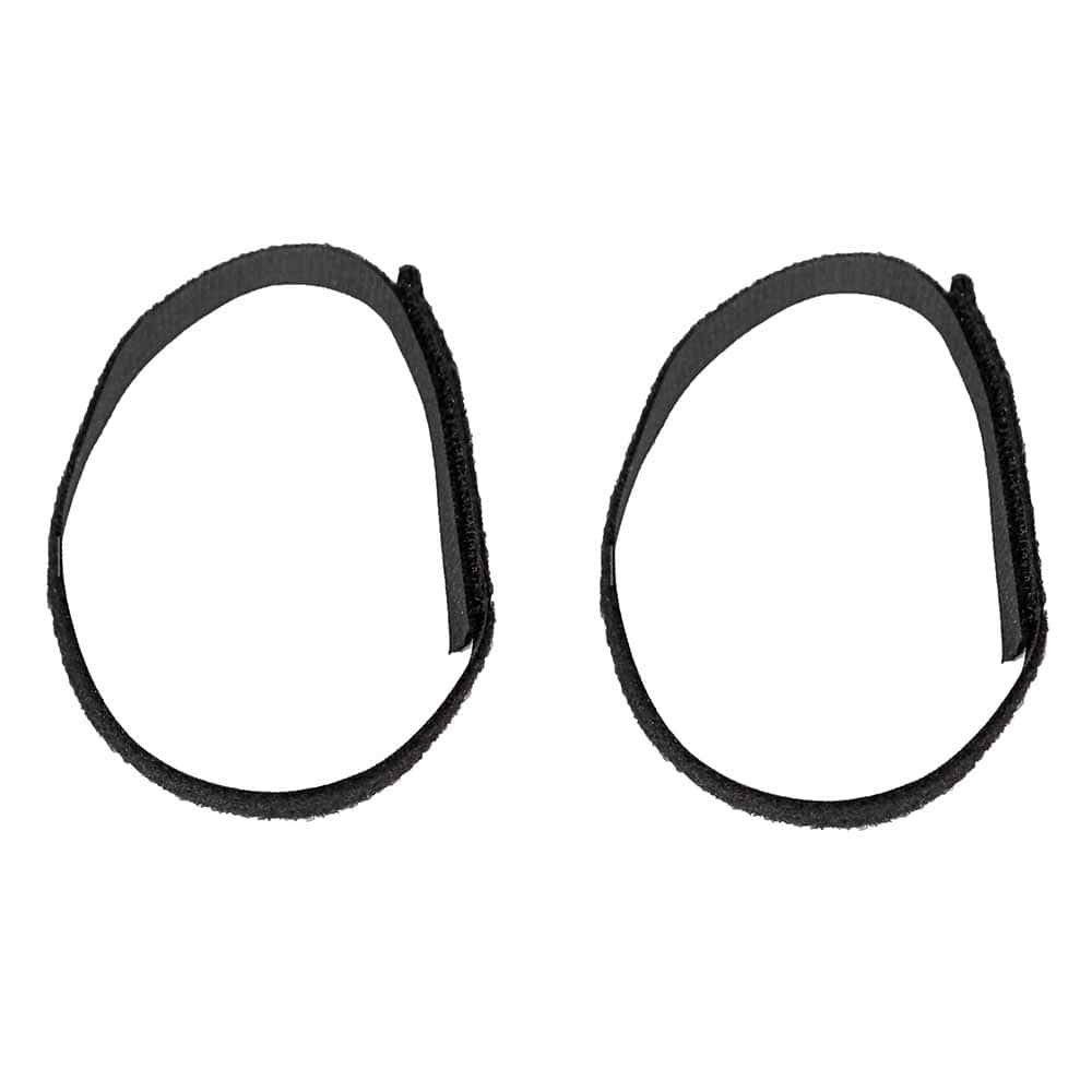Two black Velcro straps, each shaped into a loop, with no other markings or tags
