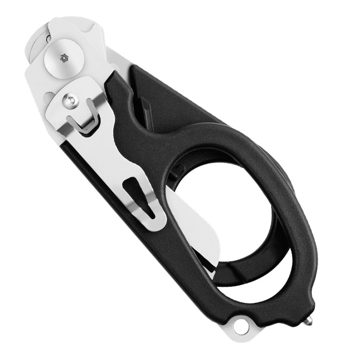 Leatherman Raptor Closed Rescue Scissors with Black Handle and Visible Metal Parts