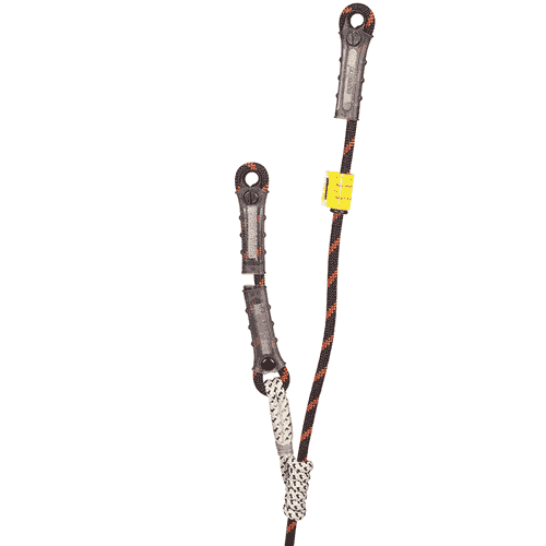 Fossy Set Uni 2, climbing rope with two grey safety mechanisms and a yellow label