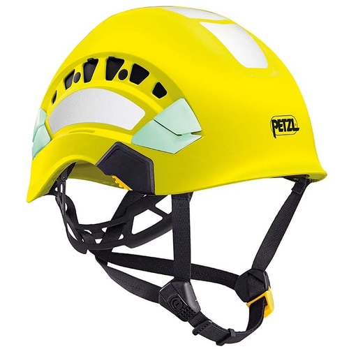 Petzl Vertex Vent Hi-Viz Helmet in Yellow with Black Straps and Reflective White Stickers