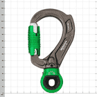 Director Swivel Eye Snap Hook with Green Clasp and Grey Metal Body That Says "DMM WALES UK"
