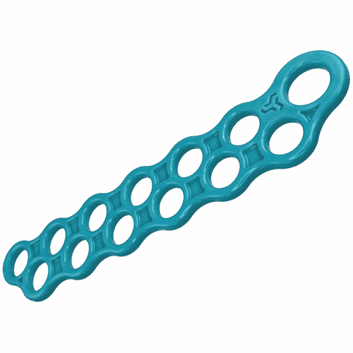 Speedrack blue with several round openings and a larger loop at one end