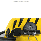 Close-up of the attachment mechanism of the ECC clear visor on a yellow helmet with black vents and black fastener
