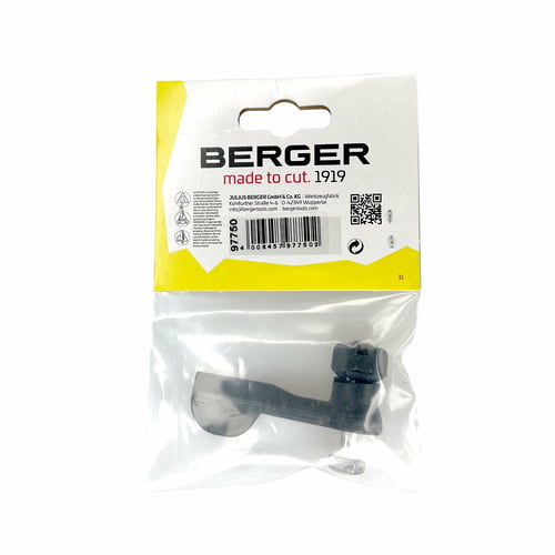 ArboRapid Light closure lever set from Berger, packed in a transparent plastic bag with a yellow and white cardboard head on which the brand name "BERGER" and other product information are printed.