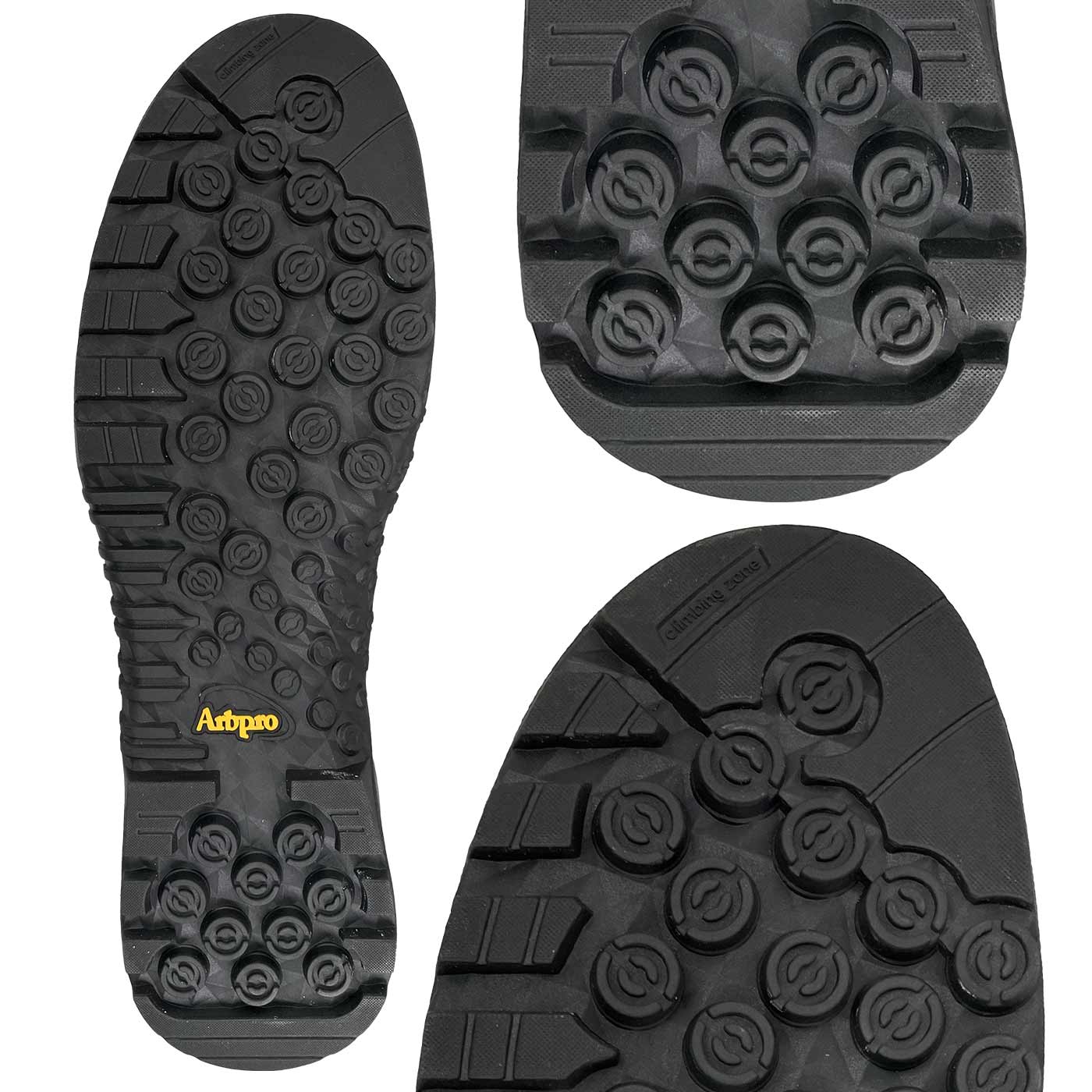 Profiled sole with nubs in black, close-up, manufacturer Woodu