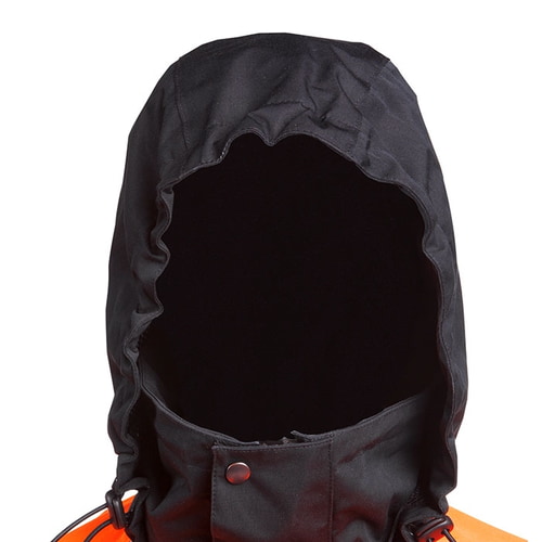 Black hood of the Keiu rain jacket with elastic hem