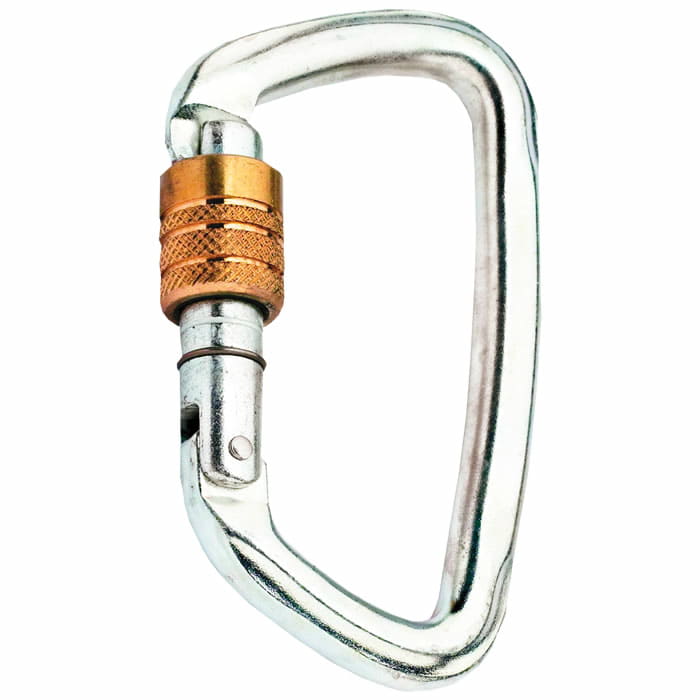 D-Steel 50 Screw Metal Snap Hook with Silver Finish and Gold Screw Cap on White Background