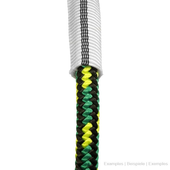 X-Tube white, ribbed ribbon with three black stripes, through which a colorful braided rope is passed