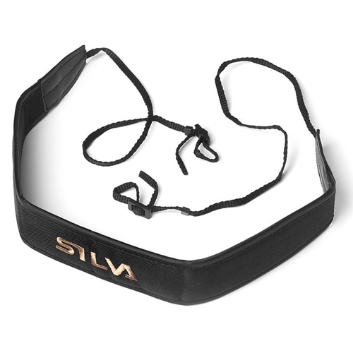 Black Silva carrying strap with gold lettering and adjustable straps