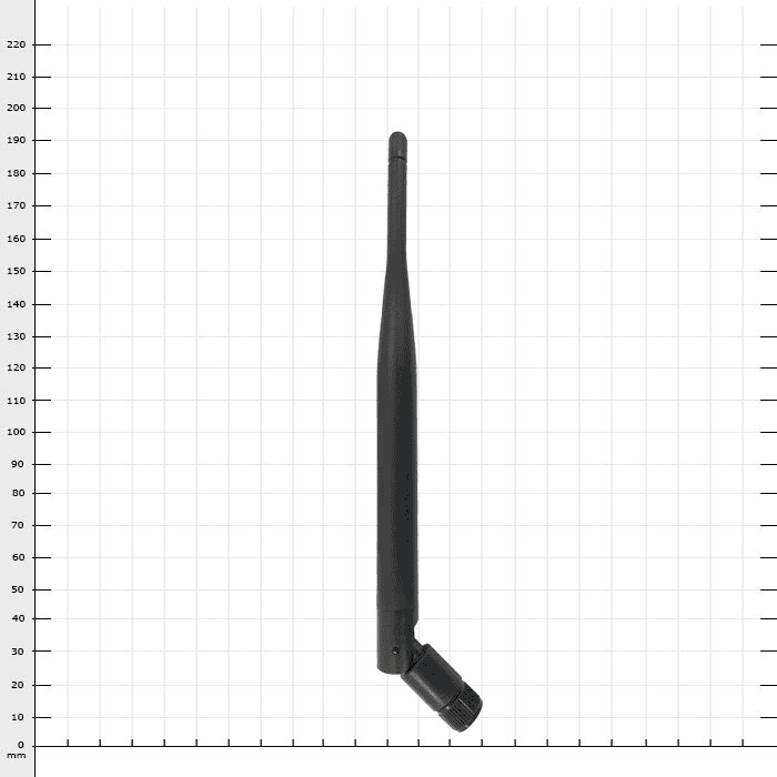 ECC Antenna 19, black antenna with articulated at the bottom, against white background with grid lines