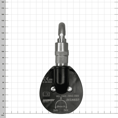 Snatchet 65 Ratchet by Harken with black plastic housing and technical specifications, view from below