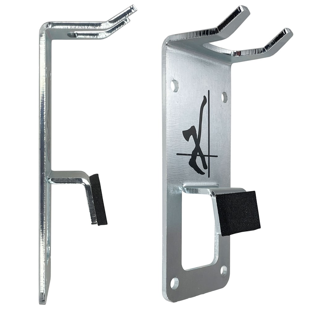 PROTOS® metal wall bracket with black upholstery, side and front view against a white background