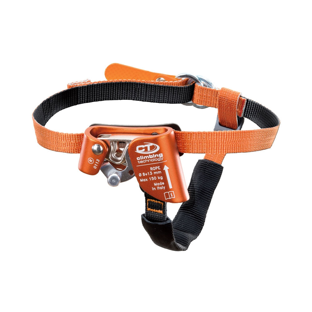 Quick Step R, orange-black foot ascender with metal clip and textile strap