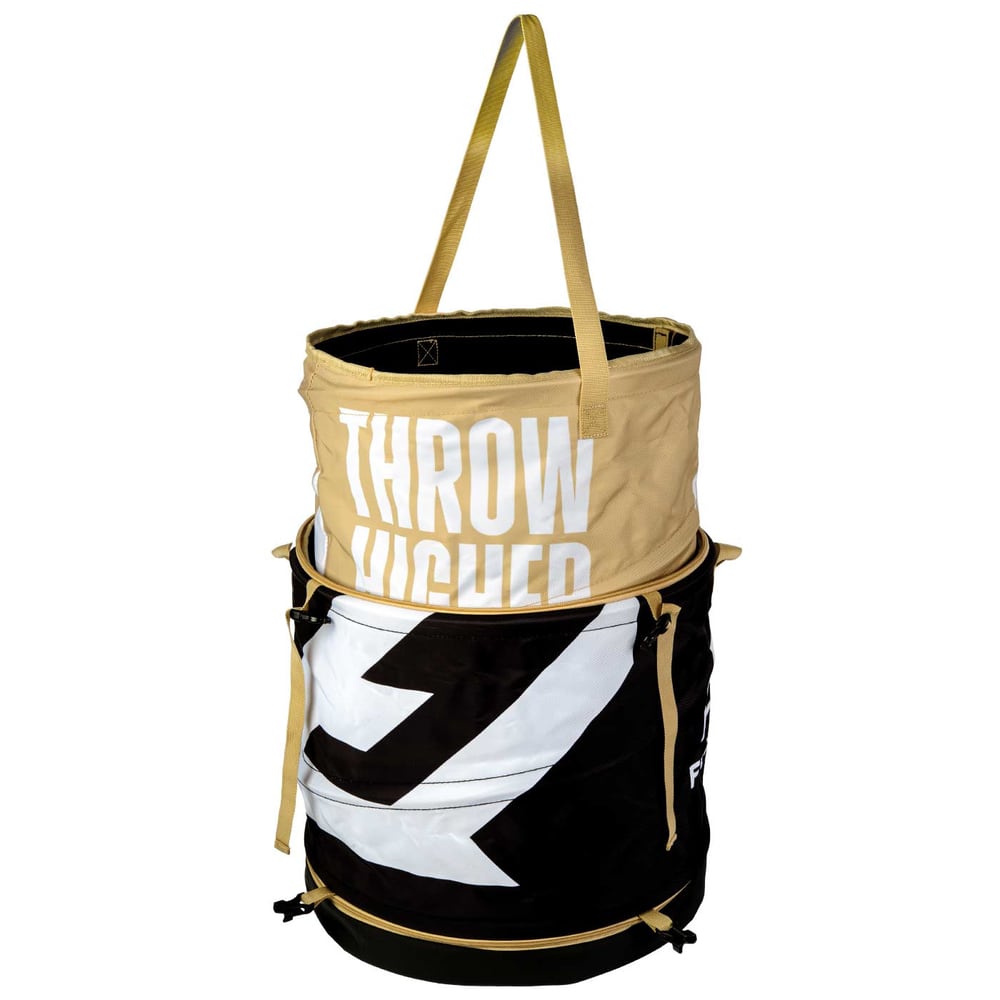 Matriosac 3 bag in beige and black with white lettering and two top handles