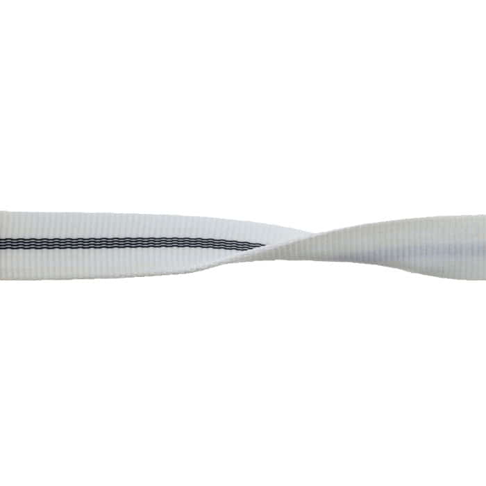 X-Tube white, ribbed ribbon with three black stripes, slightly twisted