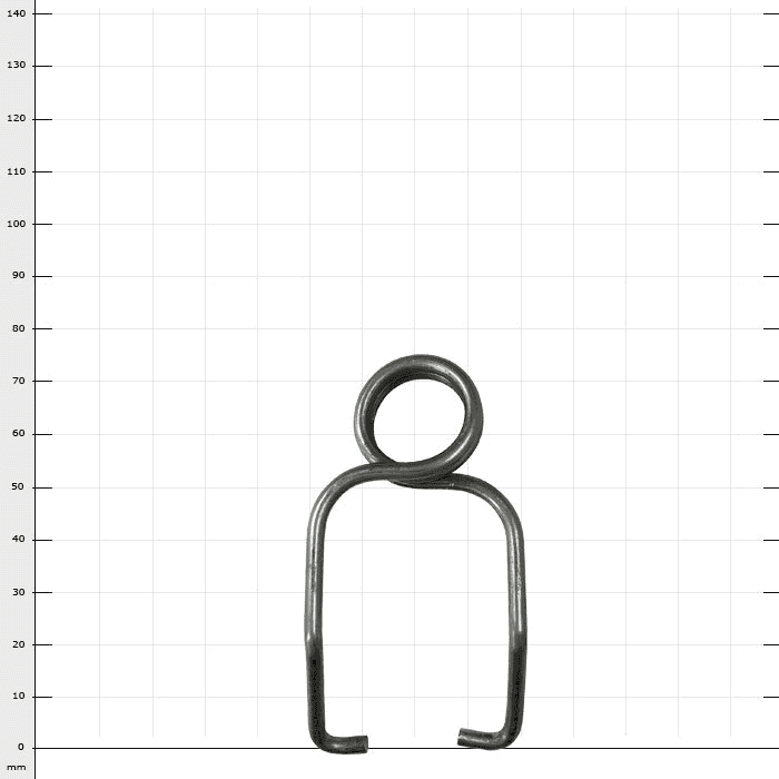 ArboRapid TK3 metal thigh feather, silver-coloured, with a round loop at the top and two parallel legs at the bottom, on a checkered background
