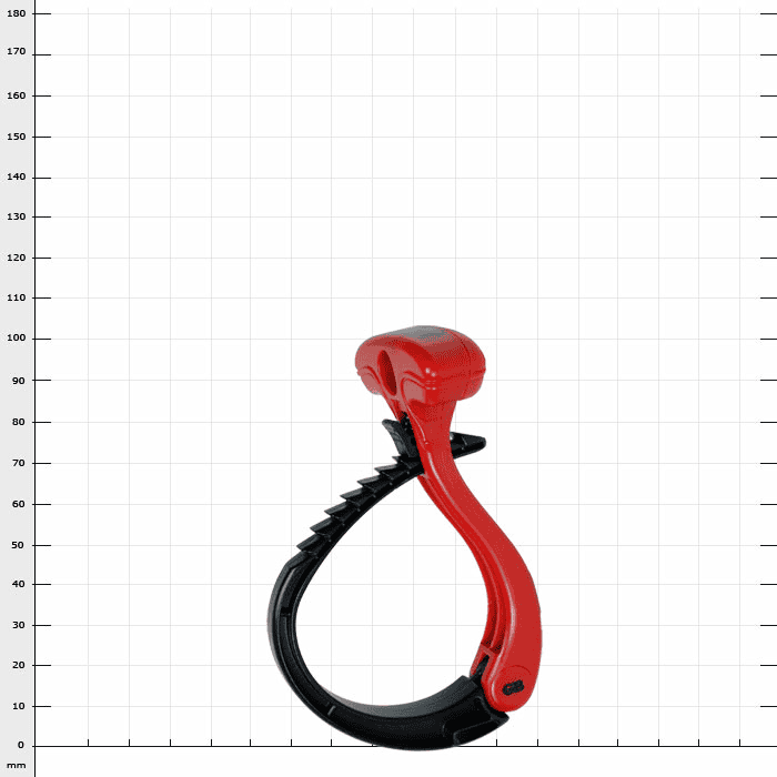Cable Wraptor S in red and black, plastic with ergonomic handle and serrated locking mechanism